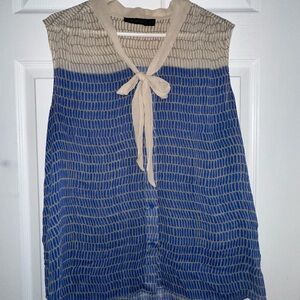 The Limited Cream and Blue Tie Front Blouse